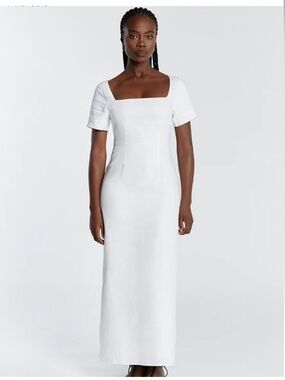 DISSH Jamie White Square Neck Linen-Blend Midi Dress 6